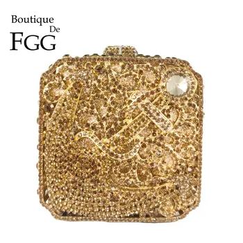 Boutique De FGG Новост котва жени кутия съединител кристал вечерни чанти булчински сватба вечеря Minaudiere кристал чанти портмонета