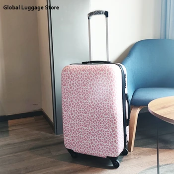 Моден тролейбусен куфар розов леопард печат унисекс подвижен багаж Носете пътни чанти на колело кабина багаж