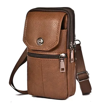 Мъжки пратеник чанта телешка кожа чанта мобилен телефон торбичка джоб портфейл мъжки малък пътуване талията чанта мулти-джобове гърдите чанта