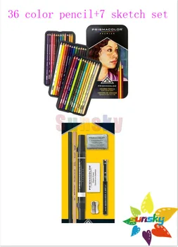 1 кутия Оригинален Sanford Prismacolor Premier Soft Core 36 цветни моливи + 1 комплект (7pc / Set) Скица Цветен комплект аксесоари за молив
