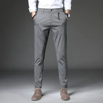 2024 Пролет Есен Мъжки корейски ежедневни костюми Панталони Мъже Тънък годен бизнес Черно сиво Класически панталони Мъжки раирани панталони за улично облекло