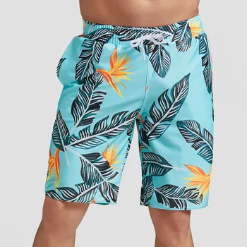 Sbart Loose Quick-Dry Tidy Board Shorts Men Casual Beach Pants Knee Length Printed Baththing Trousers EO
