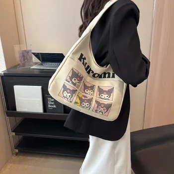 Sanrio Casual Дамска чанта за рамо Kawaii Kuromi платно чанта за подмишници карикатура мода женски чанти за пазаруване чанта съединител